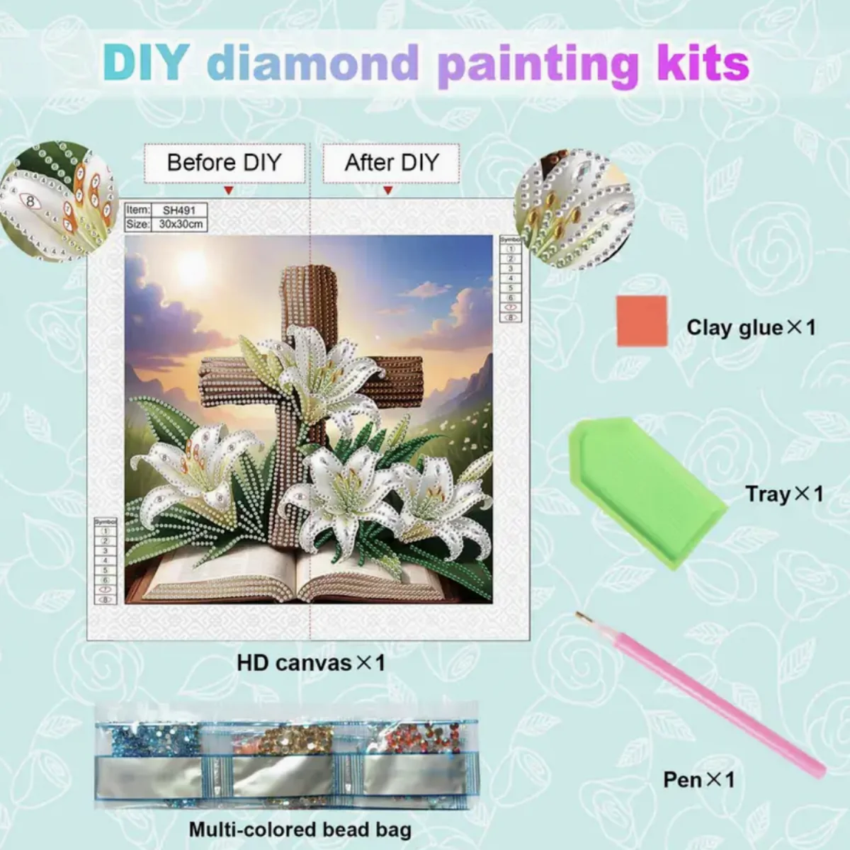 Cross and Bible Diamond Art Painting Kit - Multi – image 3
