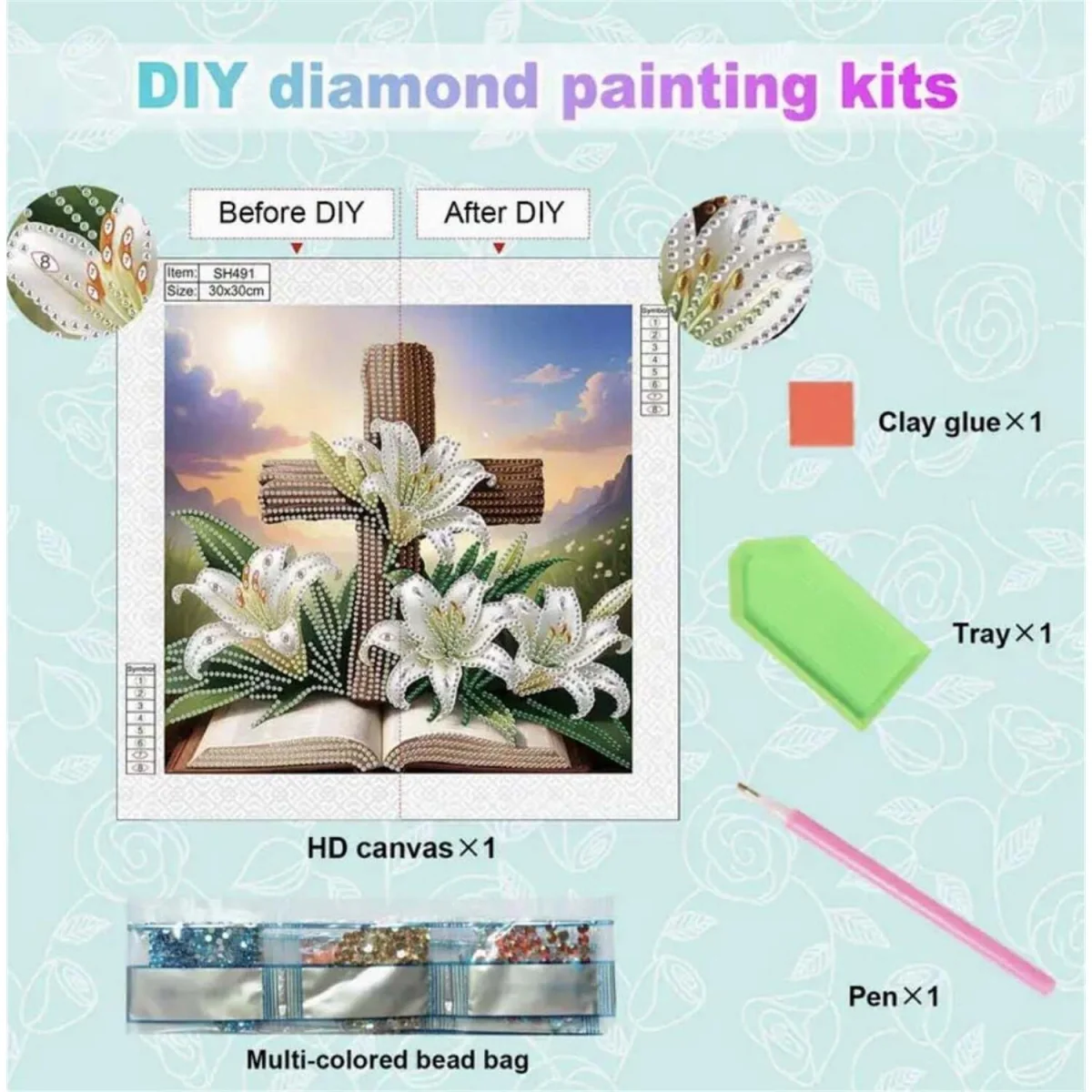 Cross and Bible Diamond Art Painting Kit - Multi – image 7