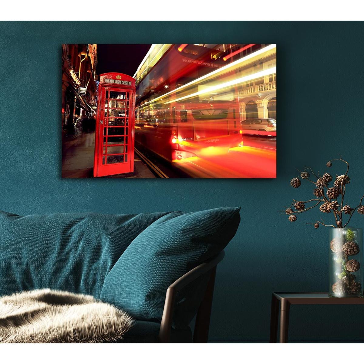London Red Night Bus Blur Canvas Print Wall Art - Yellow / 81.28cm – image 2