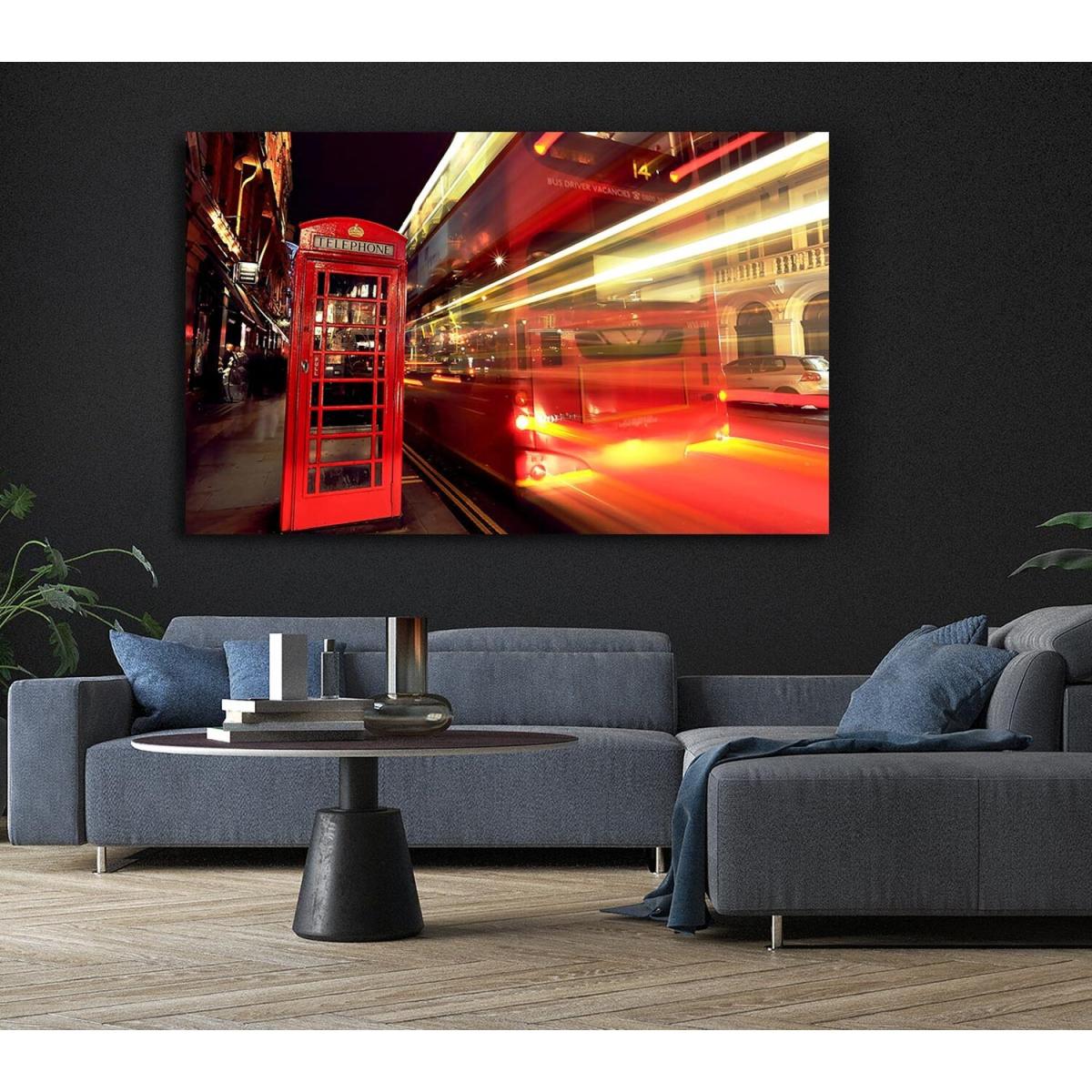 London Red Night Bus Blur Canvas Print Wall Art - Yellow / 81.28cm – image 3