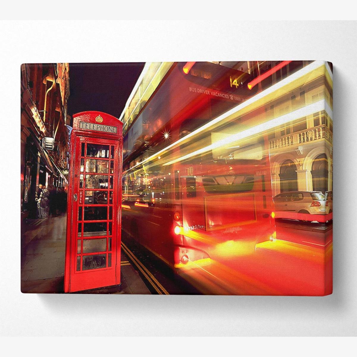 London Red Night Bus Blur Canvas Print Wall Art - Yellow / 81.28cm – image 1