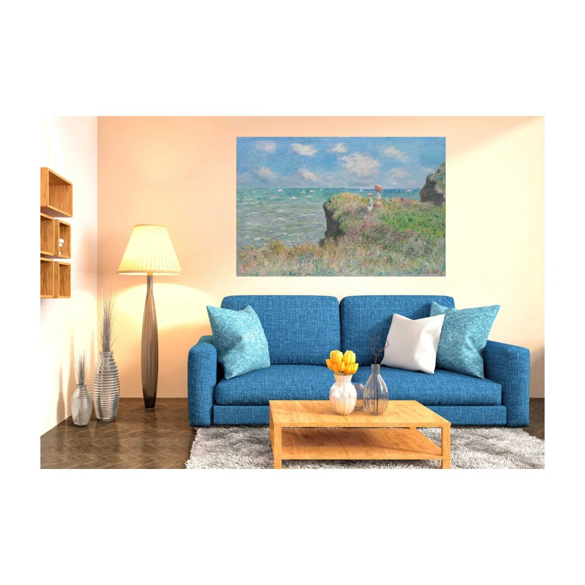 Claude Monet - Cliff Walk At Pourville, Canvas print - Blue / 61cm / 91cm – image 1