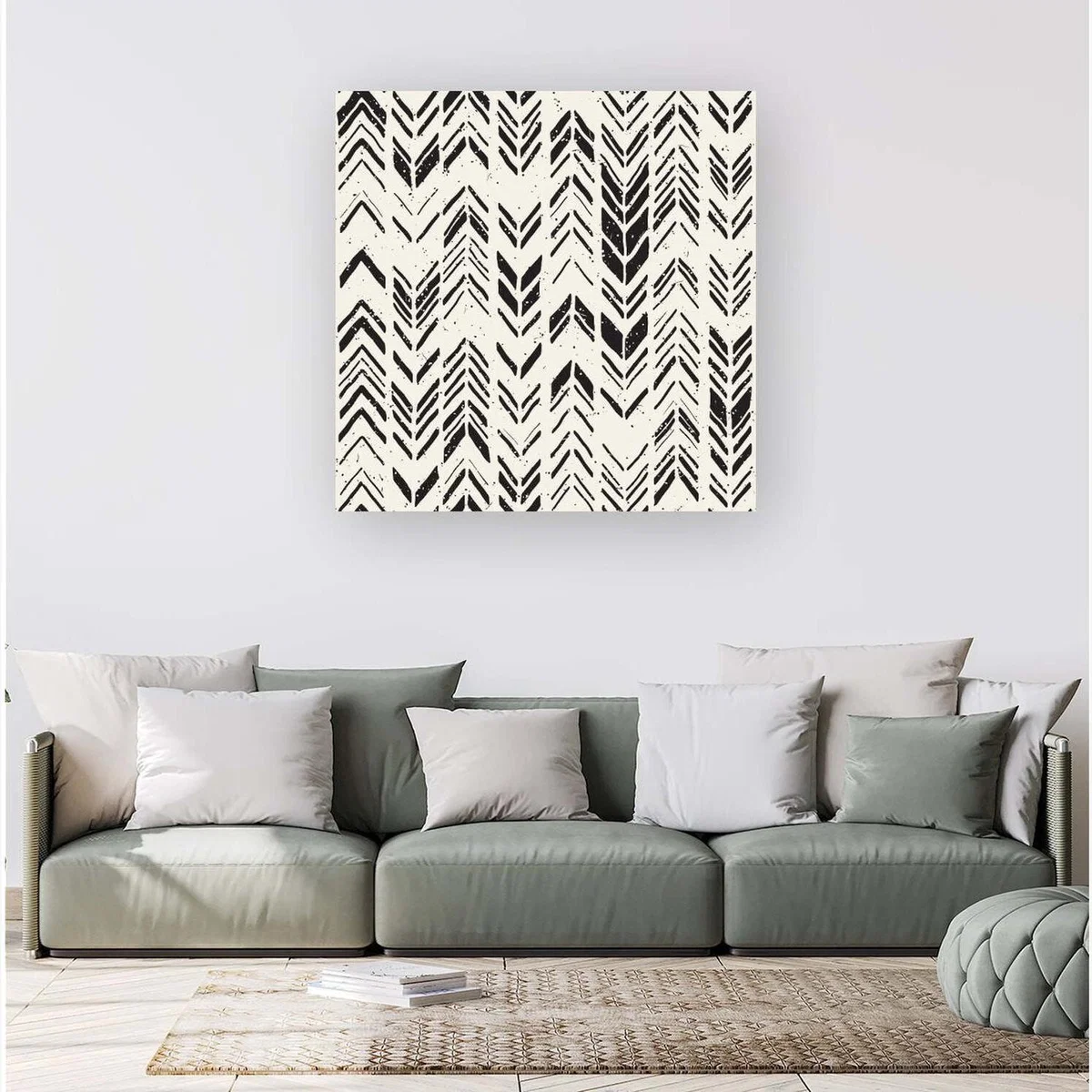 Hand Drawn Chevron Pattern Canvas Print - Grey / Small – image 1