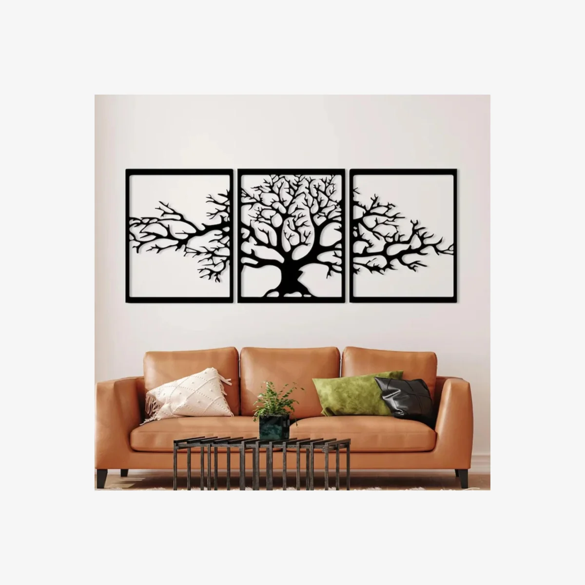 METAL WALL ART-TRIPTYCH PLATANUS 74 CM - TEXTURE BLACK - Black