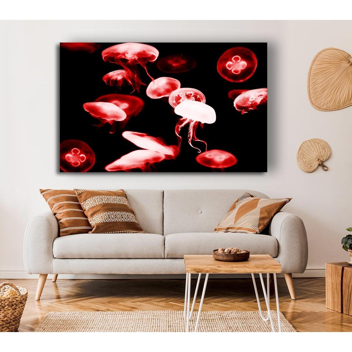 Red Neon Jellyfish Canvas Print Wall Art - Yellow / 50.8cm – image 3