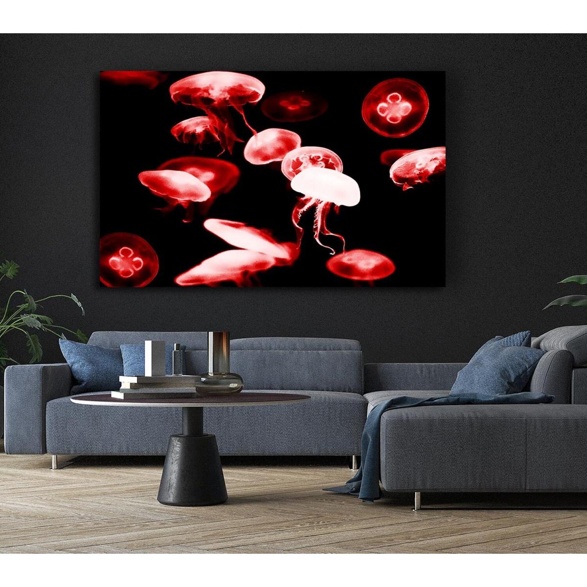 Red Neon Jellyfish Canvas Print Wall Art - Yellow / 50.8cm – image 4