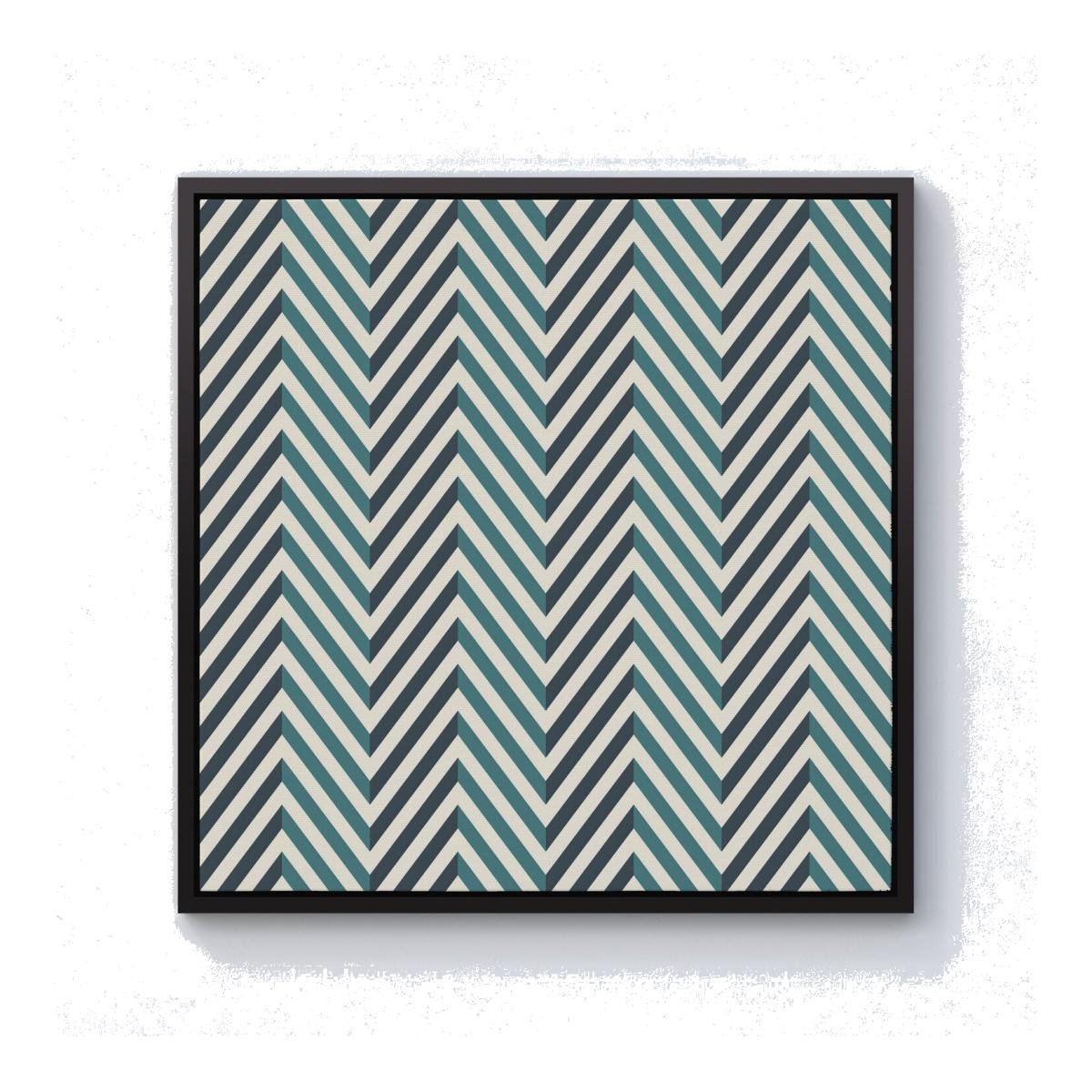 Geometric Herringbone Chevron Blues Canvas Print - Green / 40.6cm / Black Frame