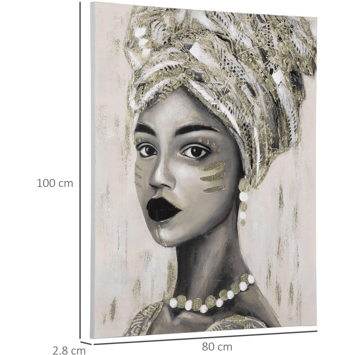 Hand-Painted Canvas Wall Art Woman in African Attire - Gold-tone, grey – image 2