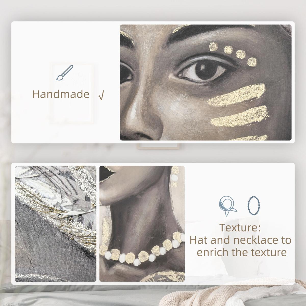 Hand-Painted Canvas Wall Art Woman in African Attire - Gold-tone, grey – image 3