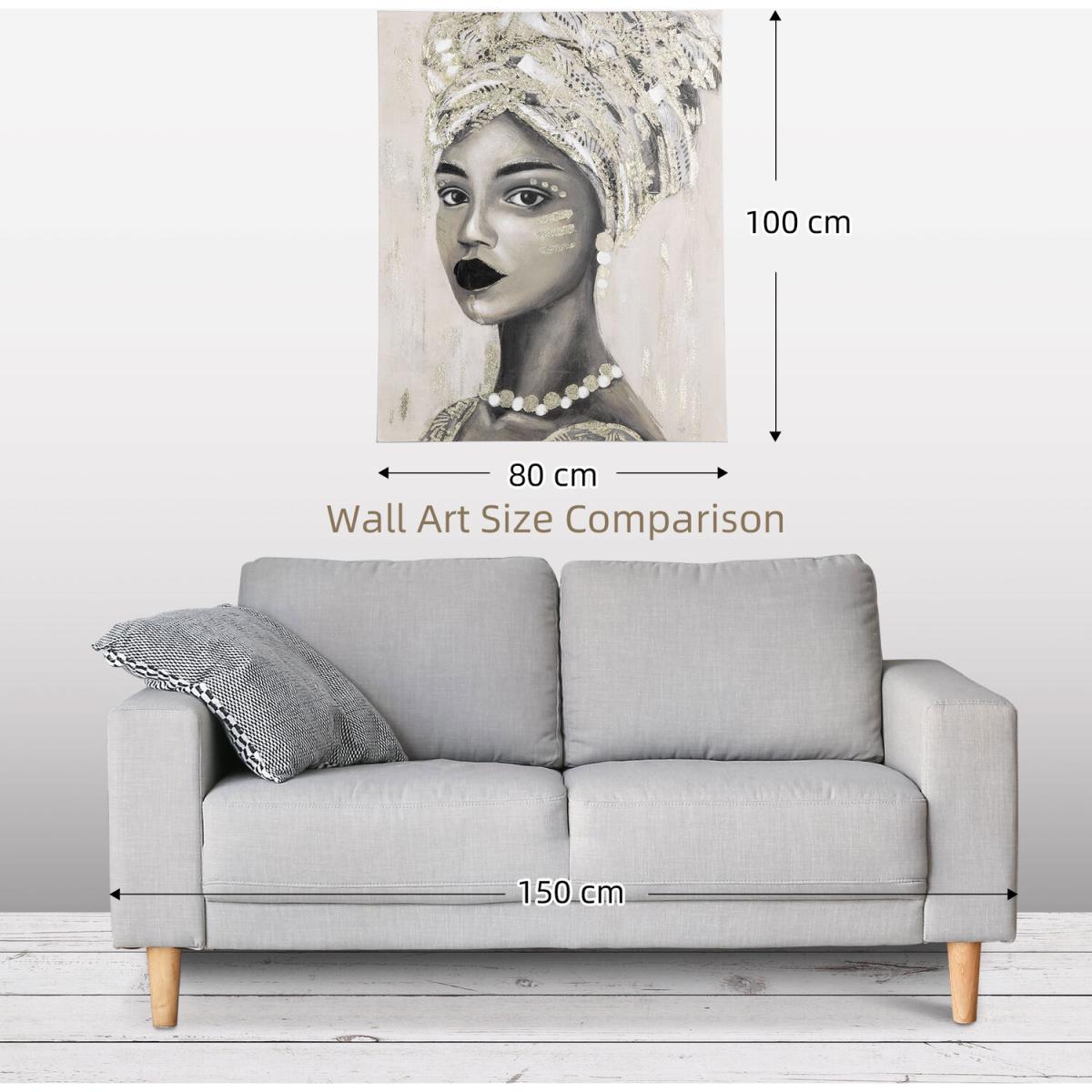 Hand-Painted Canvas Wall Art Woman in African Attire - Gold-tone, grey – image 5