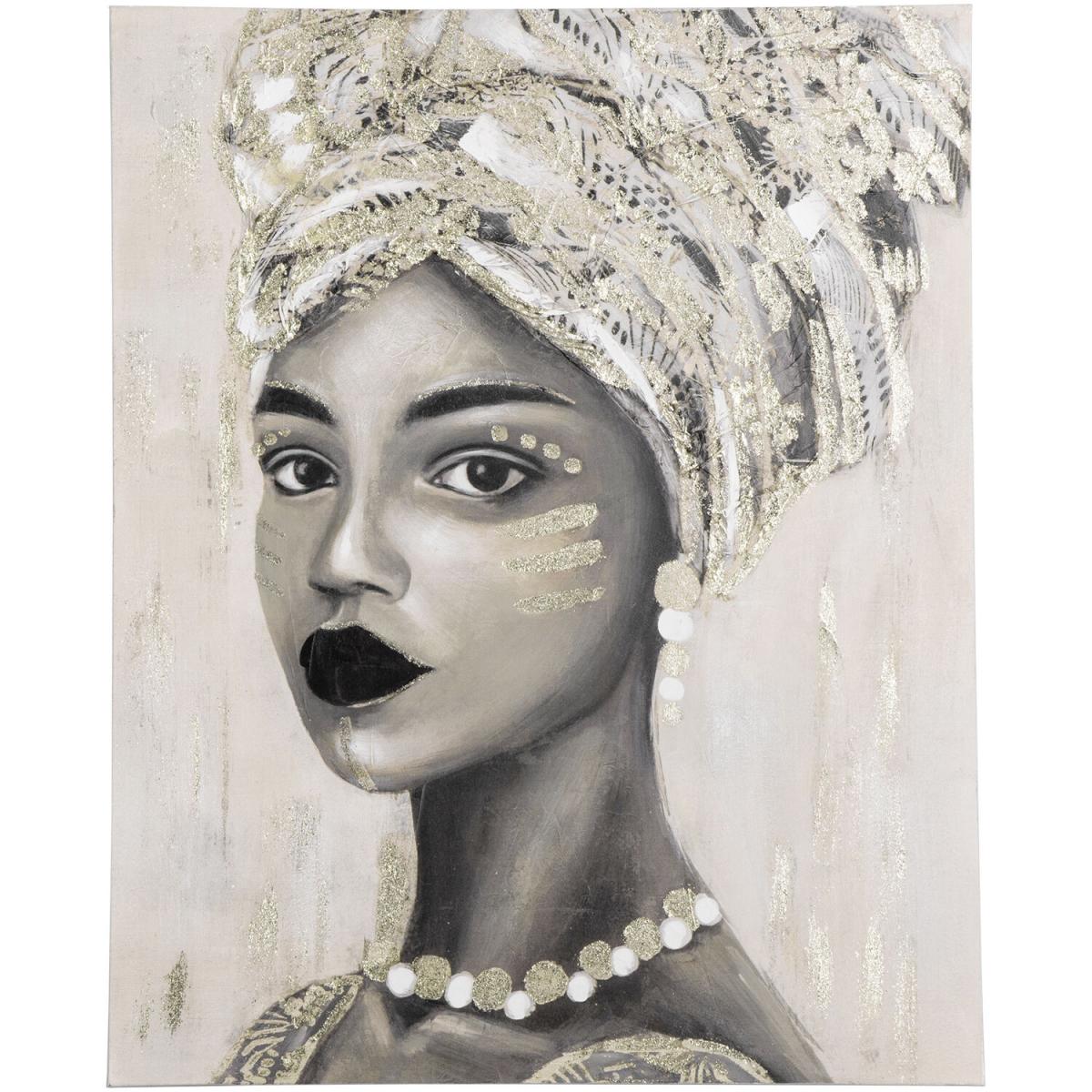 Hand-Painted Canvas Wall Art Woman in African Attire - Gold-tone, grey – image 8