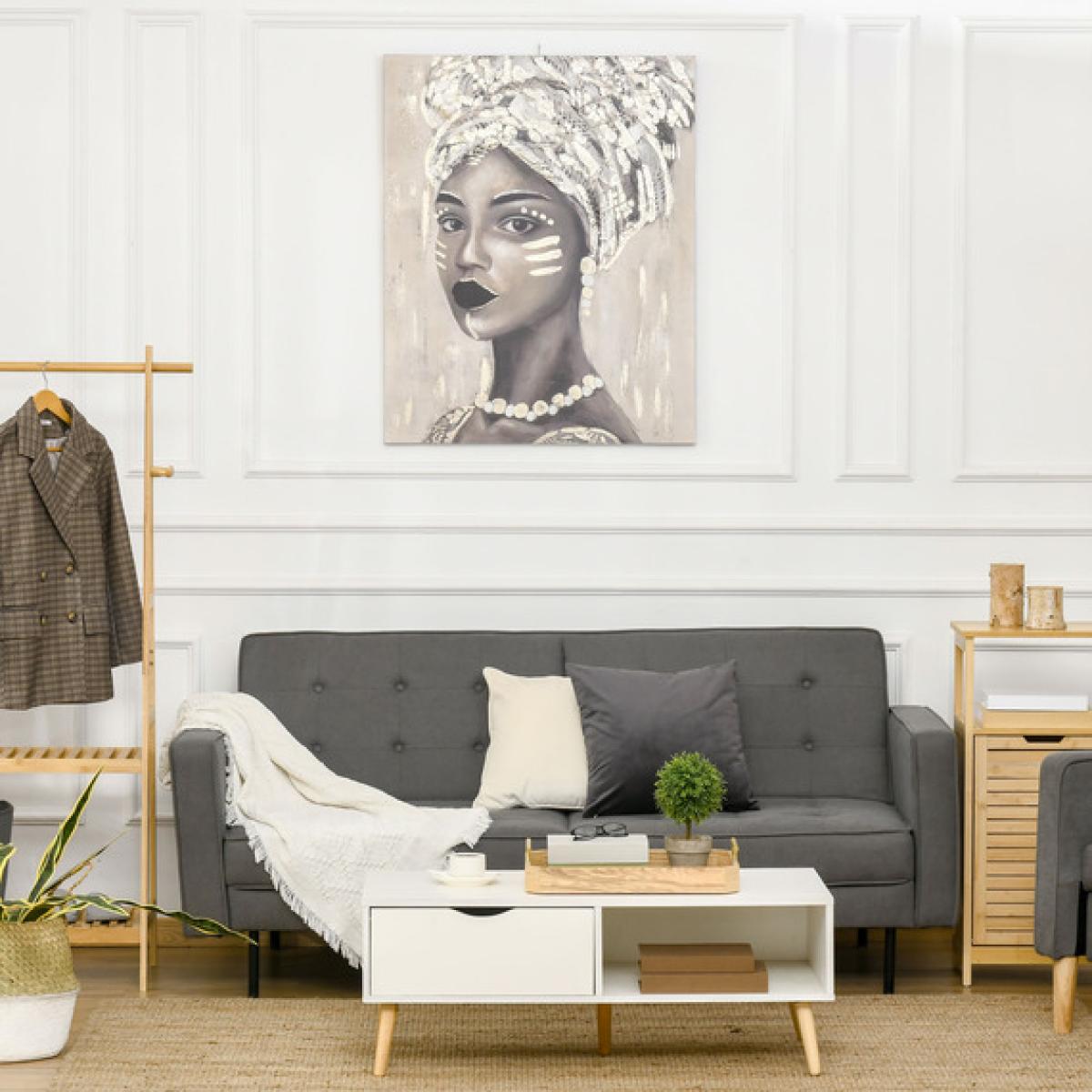 Hand-Painted Canvas Wall Art Woman in African Attire - Gold-tone, grey – image 1