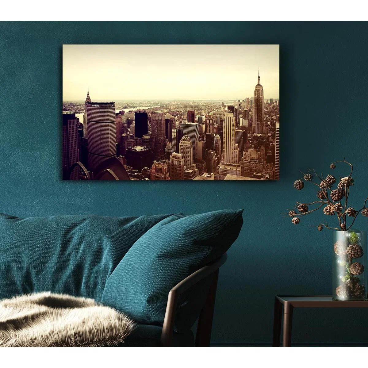 Empire State Building Retro Canvas Print Wall Art - Yellow / 81.28cm – image 3