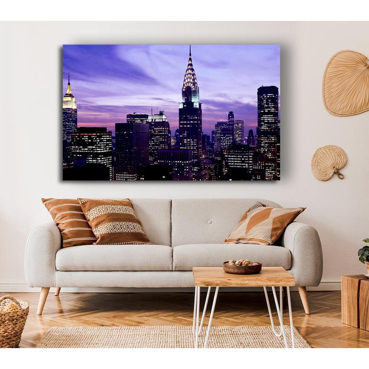Empire State Building Purple Skys Canvas Print Wall Art - Yellow / 81.28cm – image 3