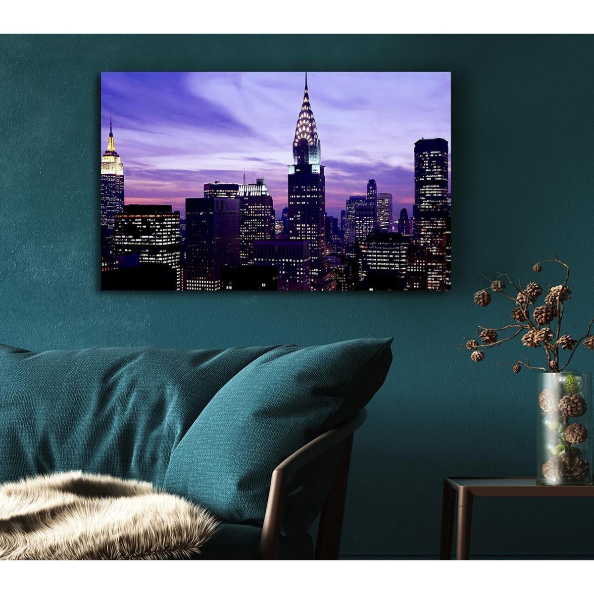 Empire State Building Purple Skys Canvas Print Wall Art - Yellow / 81.28cm – image 4