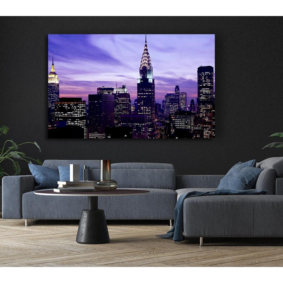 Empire State Building Purple Skys Canvas Print Wall Art - Yellow / 81.28cm – image 5