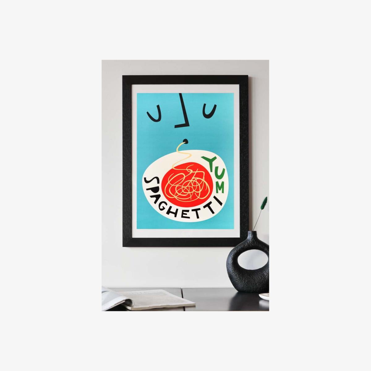 Yum Spaghetti By Fox & Velvet A2 Art Print With Black Wooden Frame – image 1