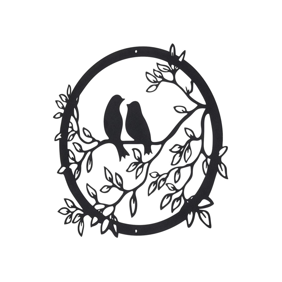 Round Birds Branches Metal Wall Art - Black