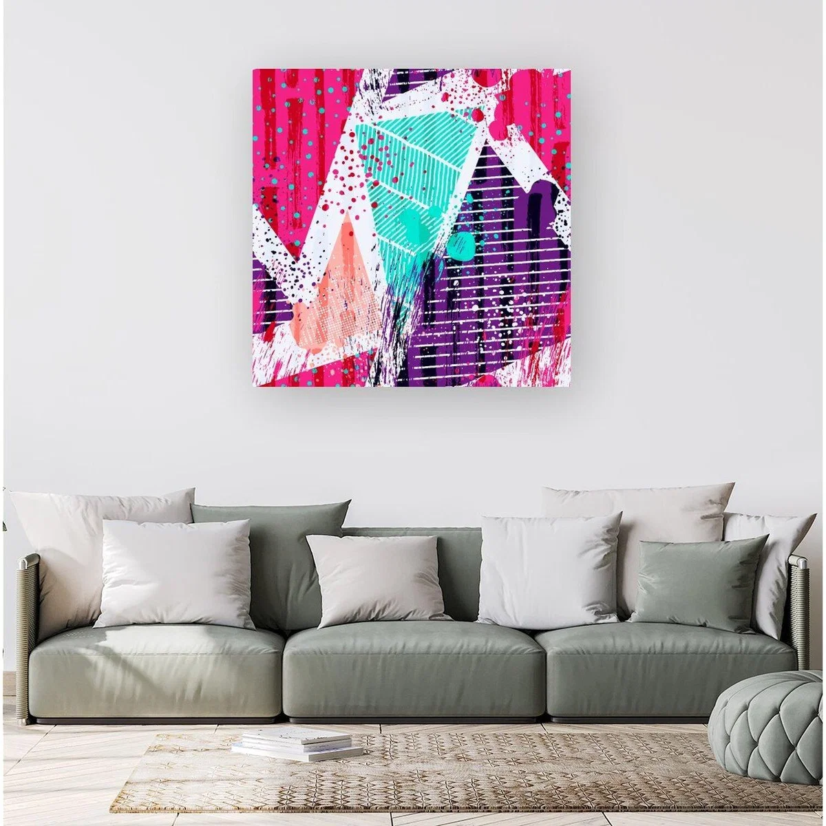 Shabby Geometric Pattern Canvas Print - Pink / Small – image 3