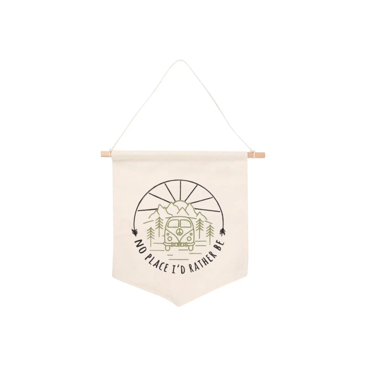 Happy Camper Hanging Fabric Flag Retro Campervan Decor - Cream – image 1