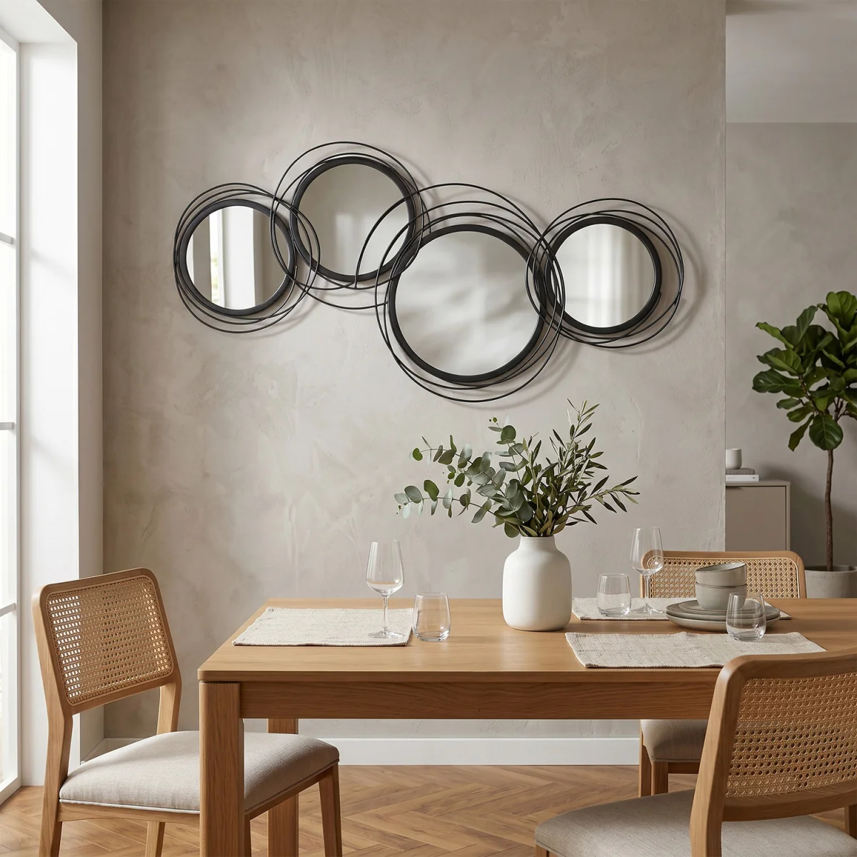 HOMCOM Modern Wall Art with Mirror Wall Sculpture Decor for Living Room - Black – image 3
