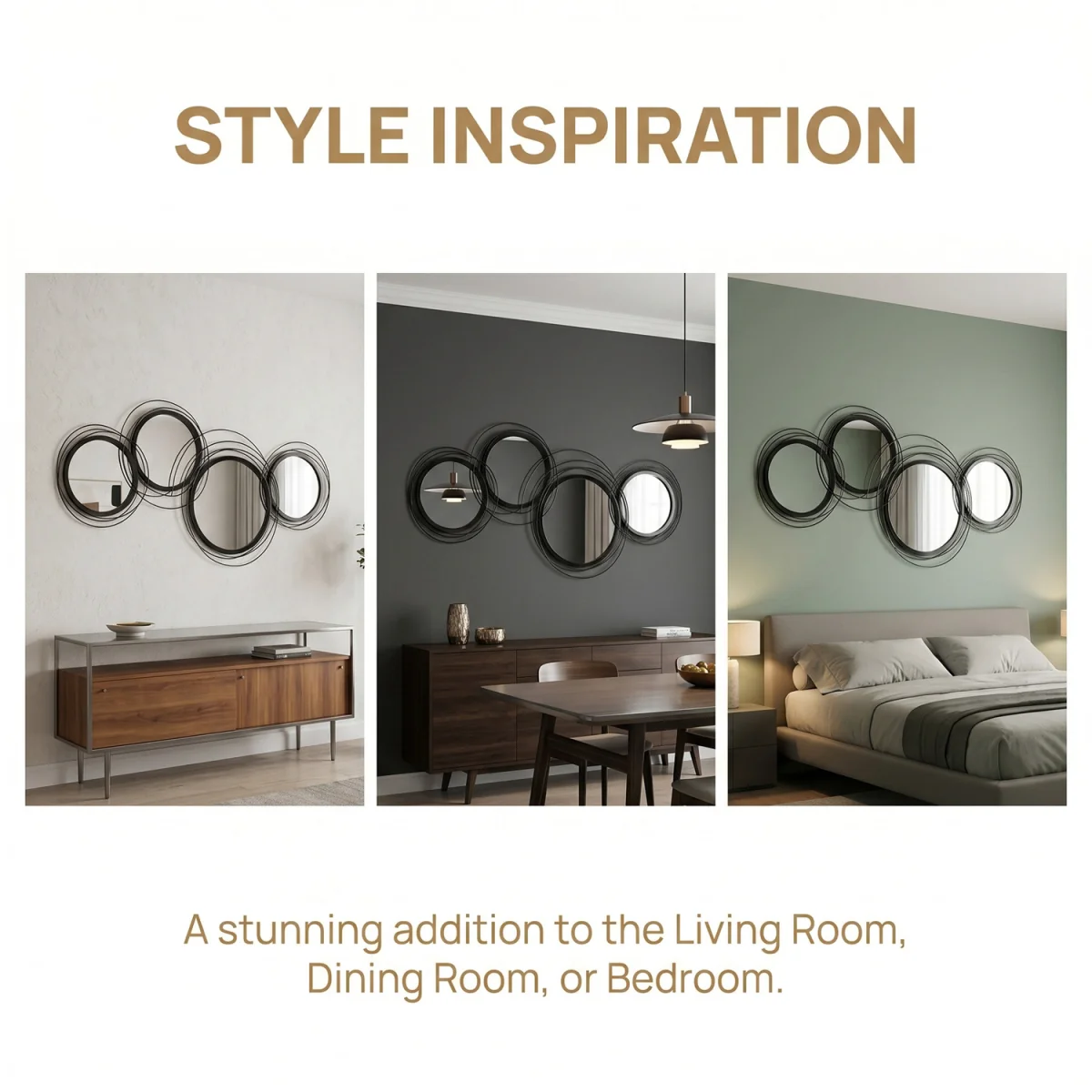 HOMCOM Modern Wall Art with Mirror Wall Sculpture Decor for Living Room - Black – image 5