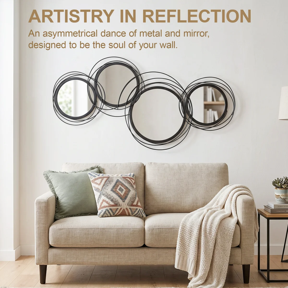 HOMCOM Modern Wall Art with Mirror Wall Sculpture Decor for Living Room - Black – image 7