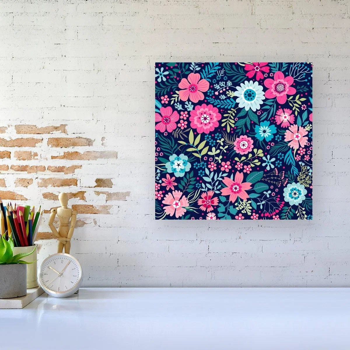 Cute Colourful Flower Pattern Canvas Print - PInk / Medium – image 1