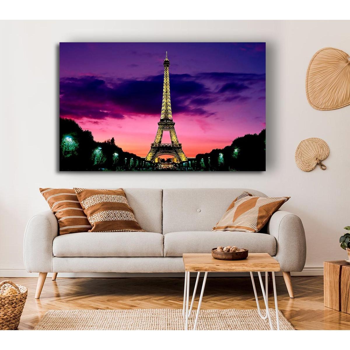 Eiffel Tower At Night Paris France Canvas Print Wall Art - Yellow / 50.8cm – image 4