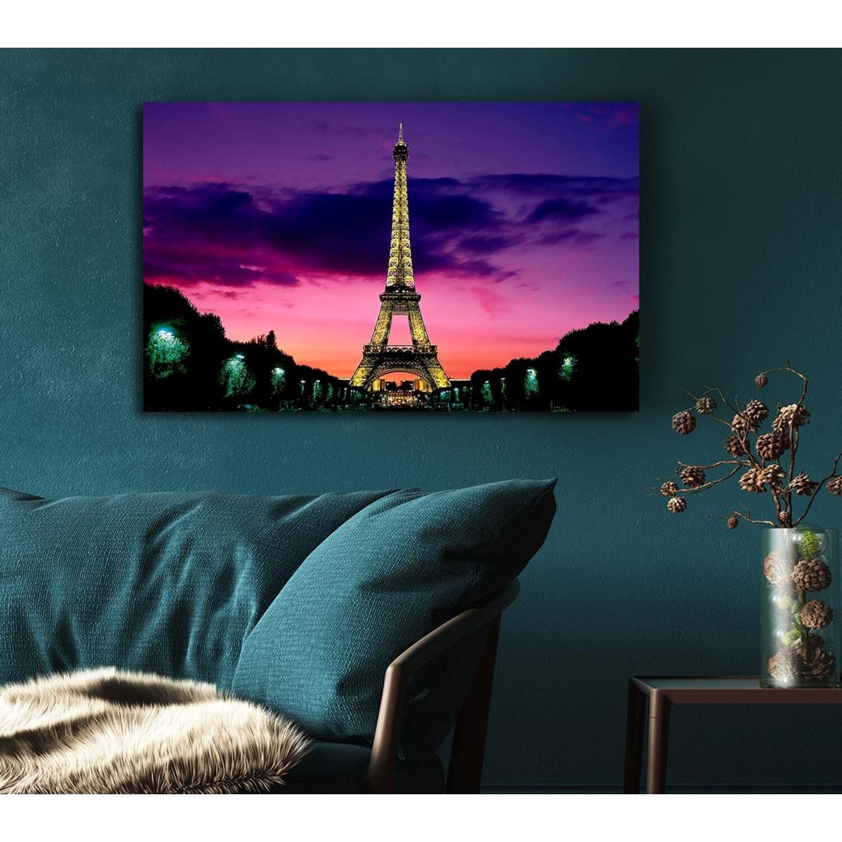 Eiffel Tower At Night Paris France Canvas Print Wall Art - Yellow / 50.8cm – image 5