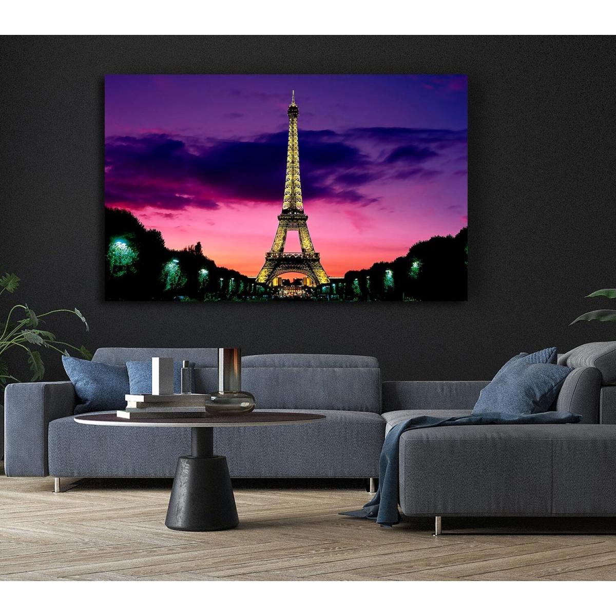 Eiffel Tower At Night Paris France Canvas Print Wall Art - Yellow / 50.8cm – image 6