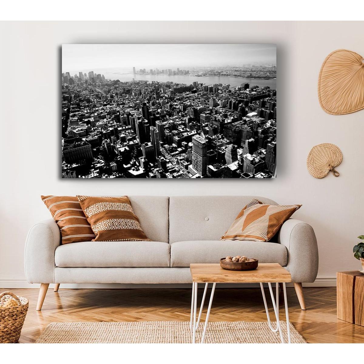 Chicago Arial View B n W Canvas Print Wall Art - Yellow / 35.56cm – image 4