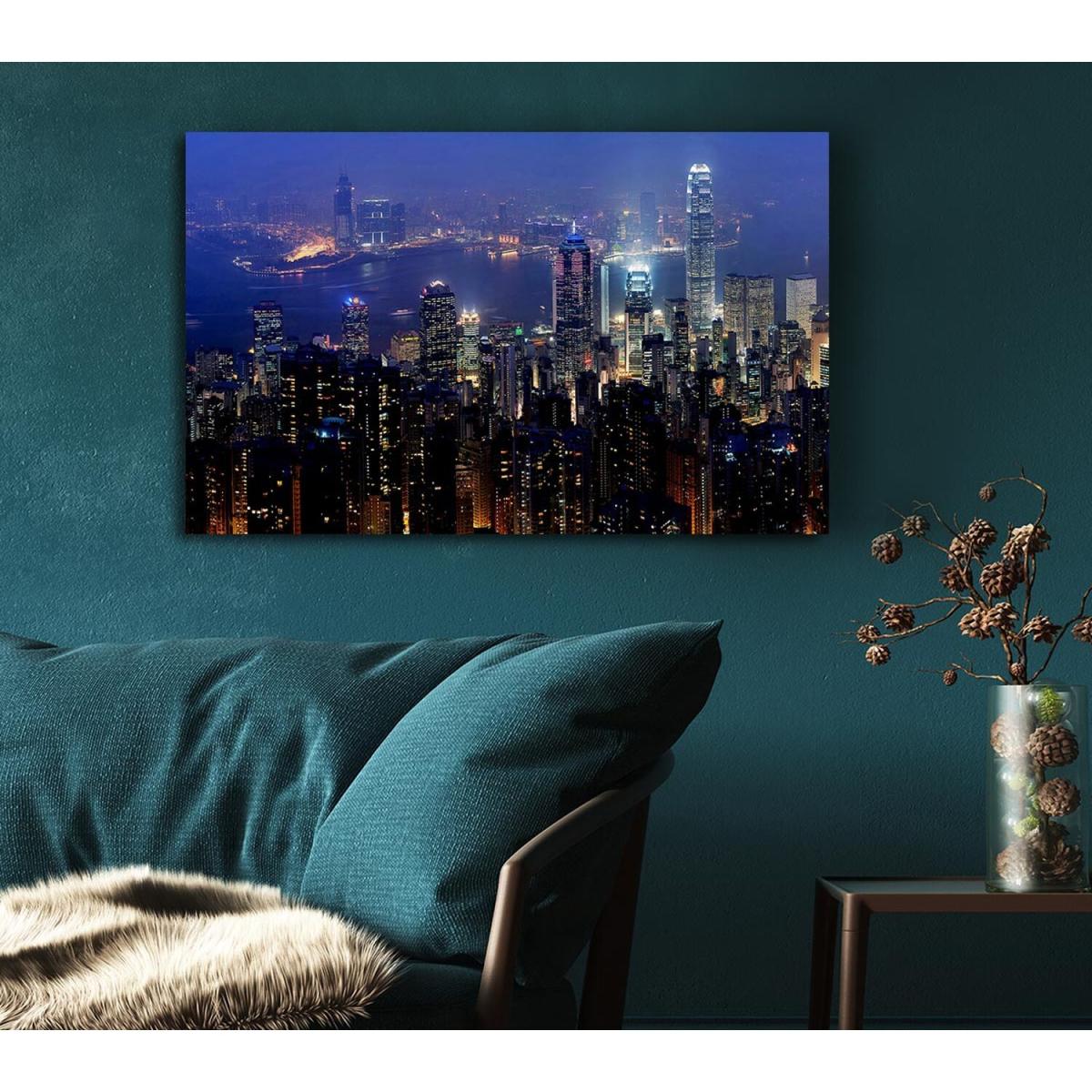 Hong Kong Harbour Night Mist Canvas Print Wall Art - Yellow / 35.56cm – image 5