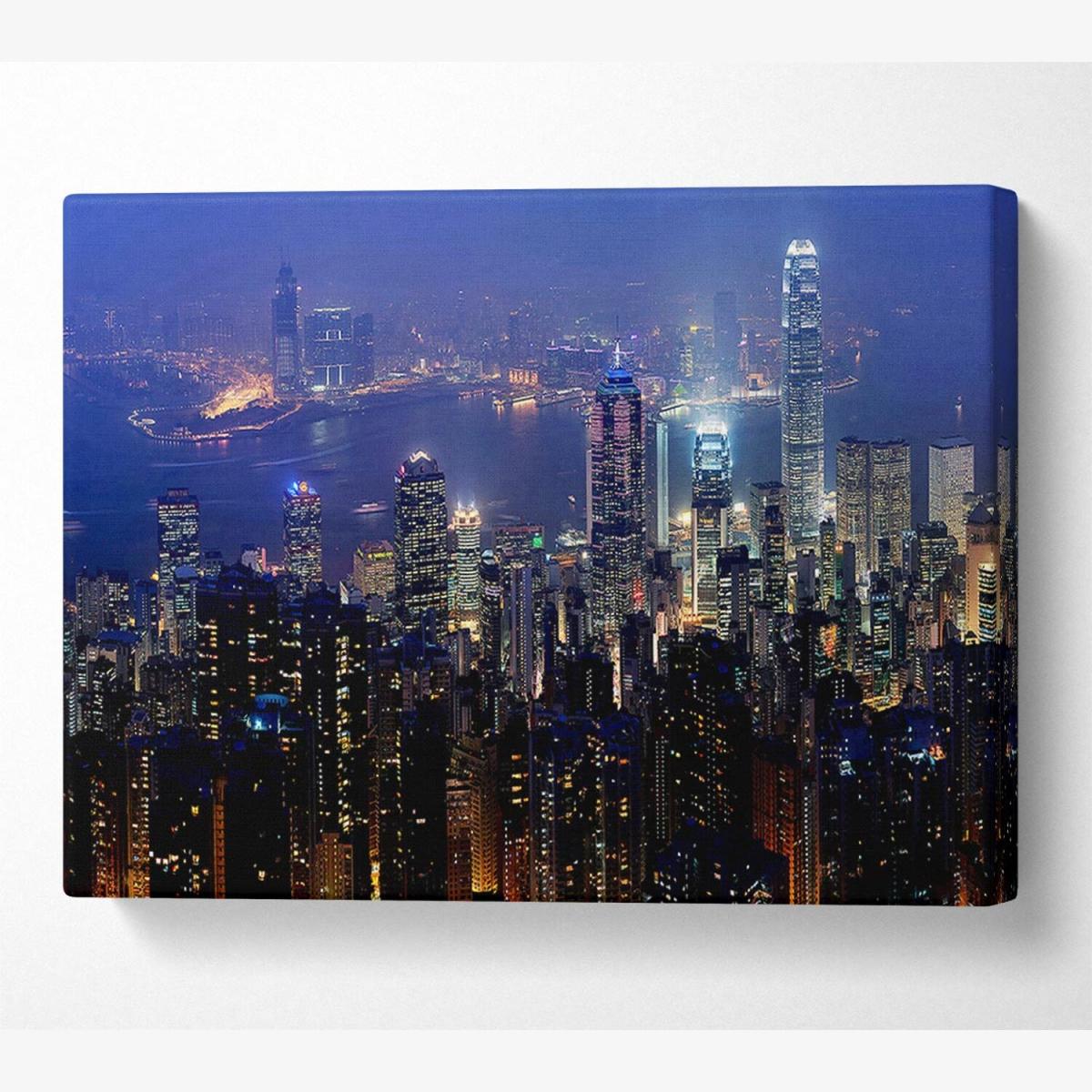 Hong Kong Harbour Night Mist Canvas Print Wall Art - Yellow / 35.56cm – image 1