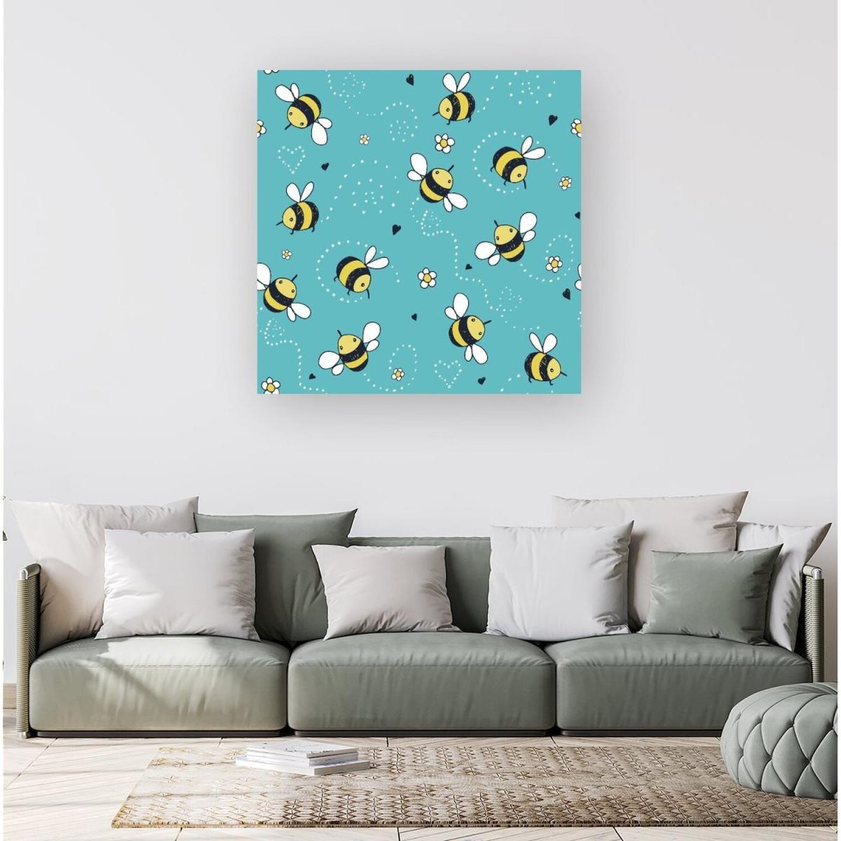 Hand Drawn Busy Bees Canvas Print - Blue / Small – image 4
