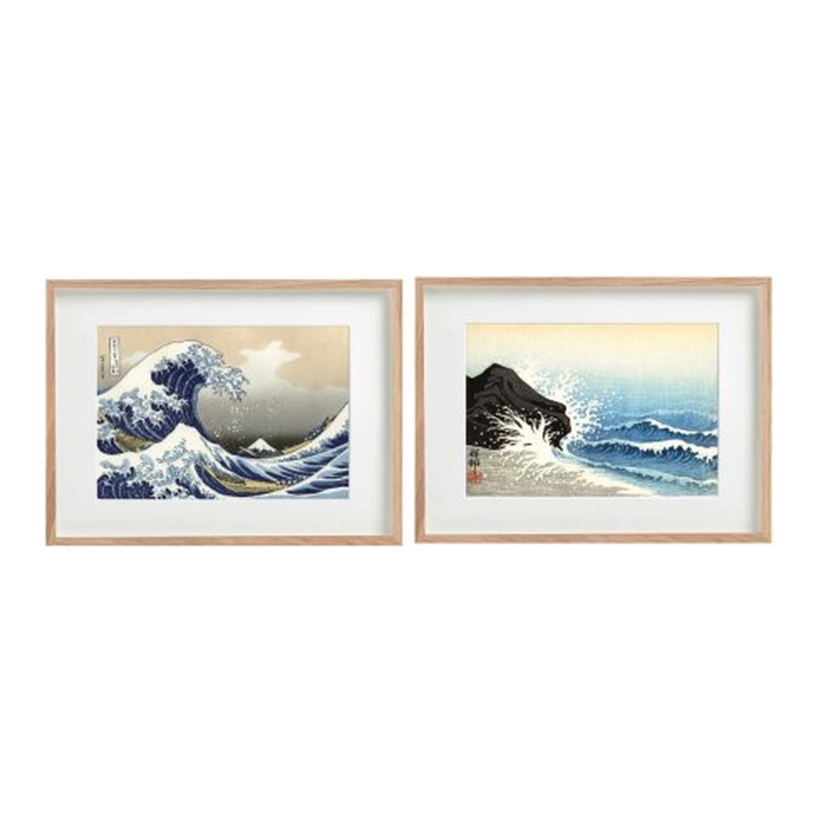 Set Of 2 Waves Wall Art - White