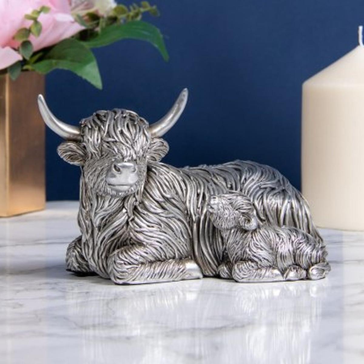 Silver Art Highland Cow and Calf - Silver