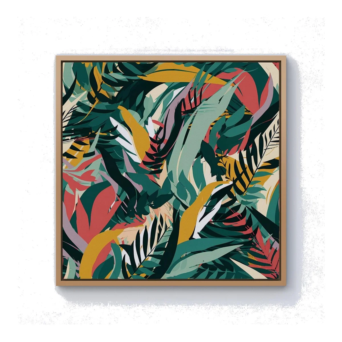 Coloured Tropical Leaves Canvas Print - Green / Pine Frame / 25.4cm