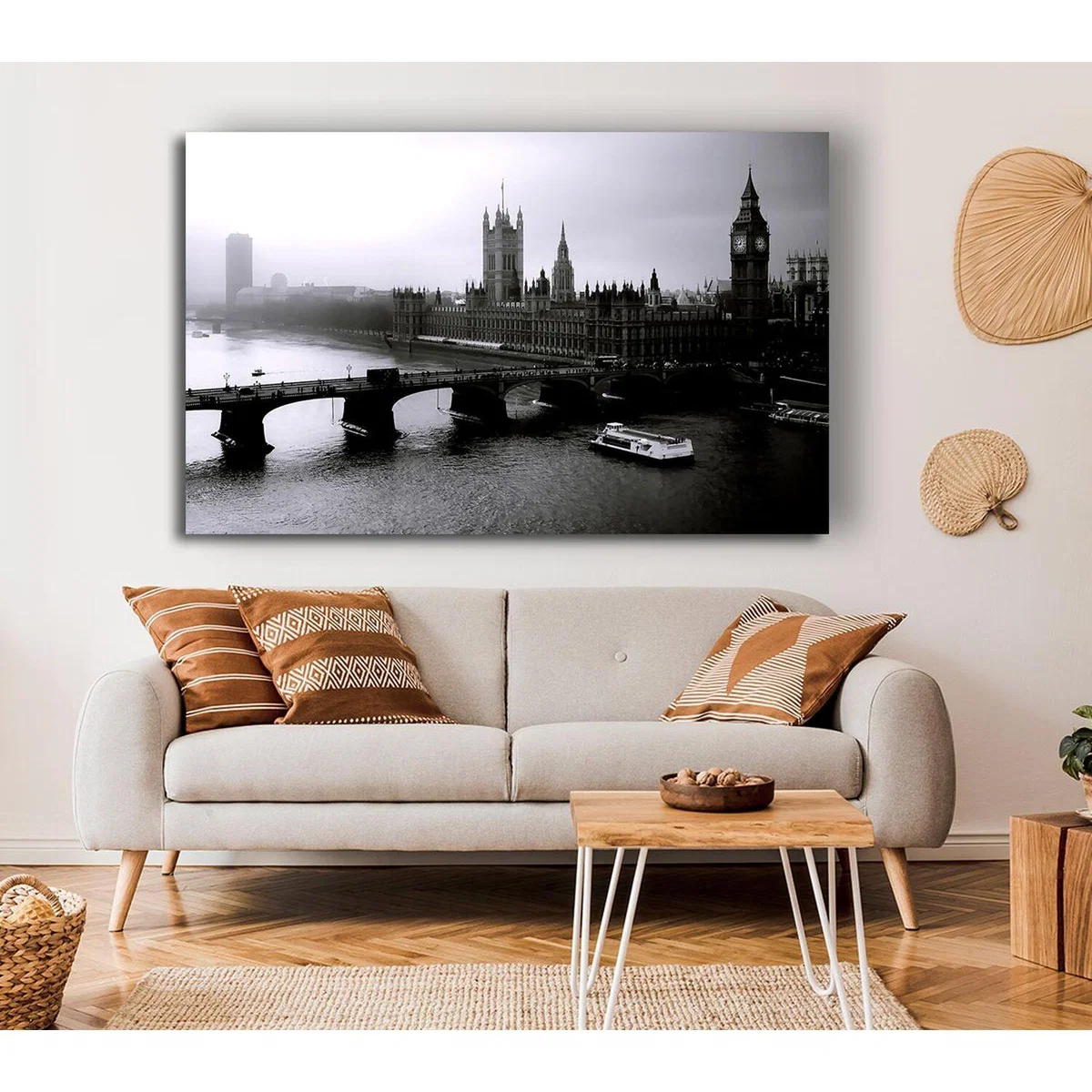 London Black And White Canvas Print Wall Art - Yellow / 81.28cm – image 3