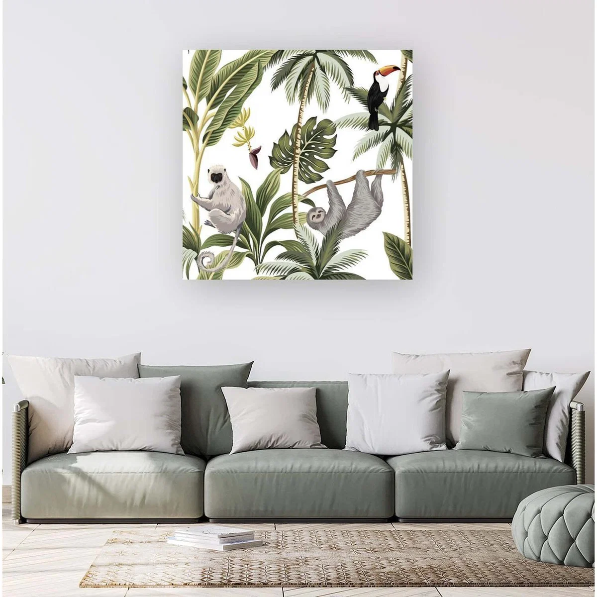 Tropical Sloths Canvas Print - Green / Large – image 4