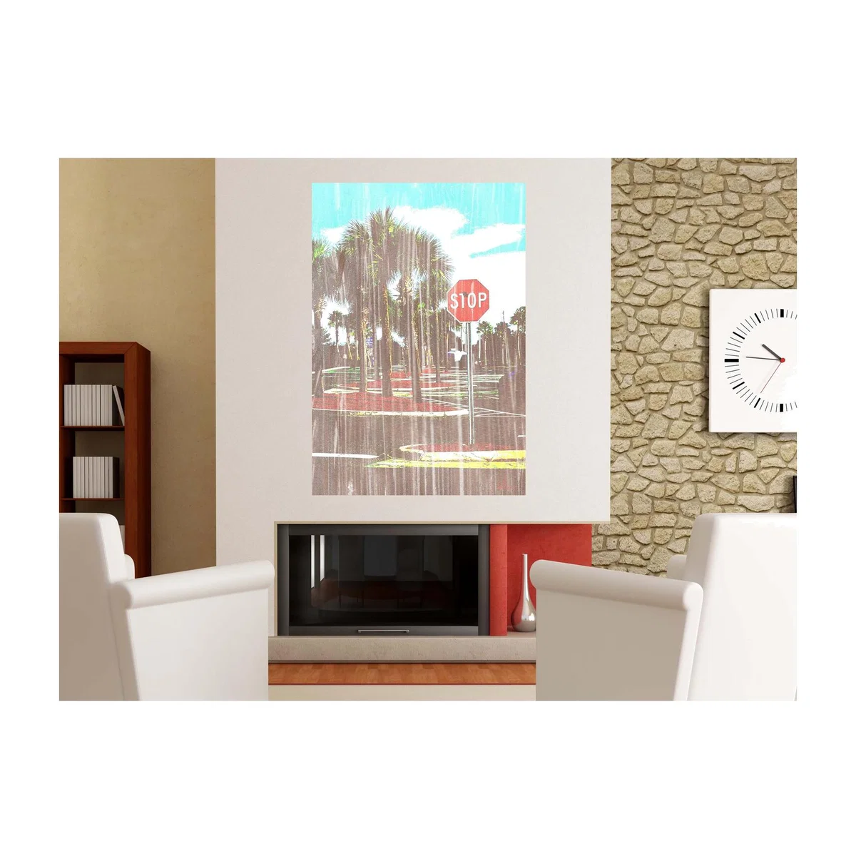 'Gold Stop' Graphic Art Wrapped on Canvas - Red / 92cm – image 1
