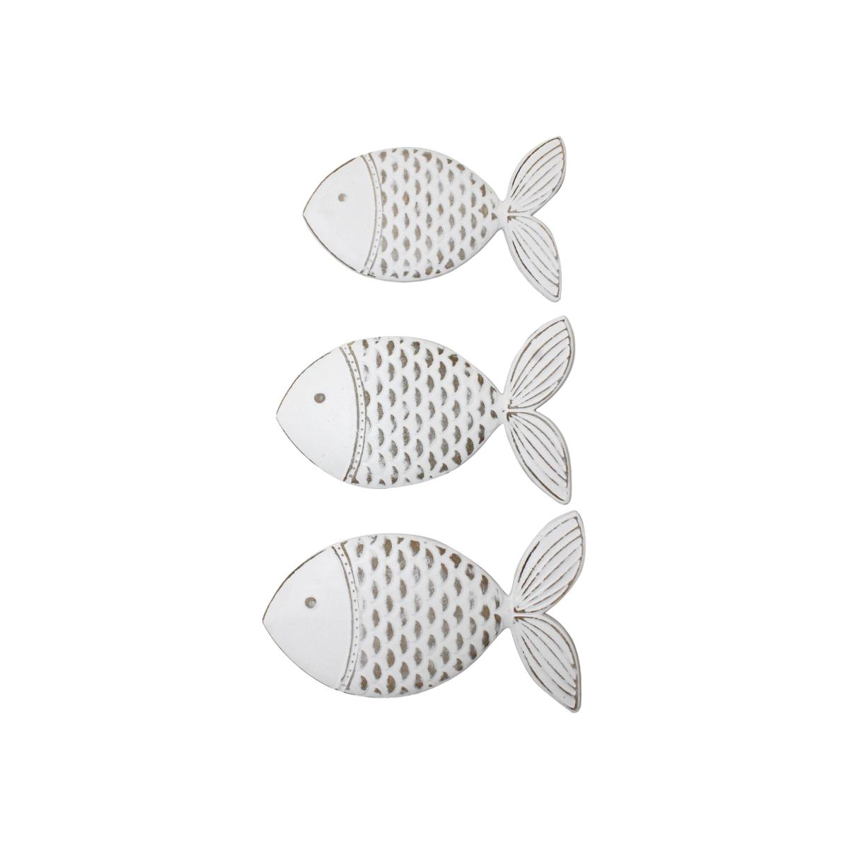 Set of 3 Rustic Fish Wall Art - White