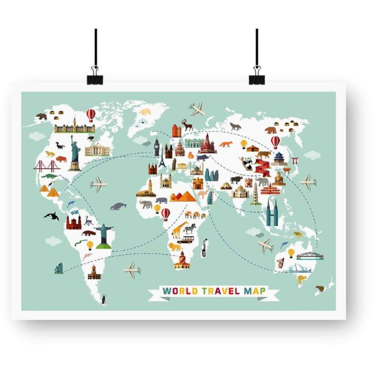 Cartoon Animal World Map Art Print - Green / 29.7cm – image 3
