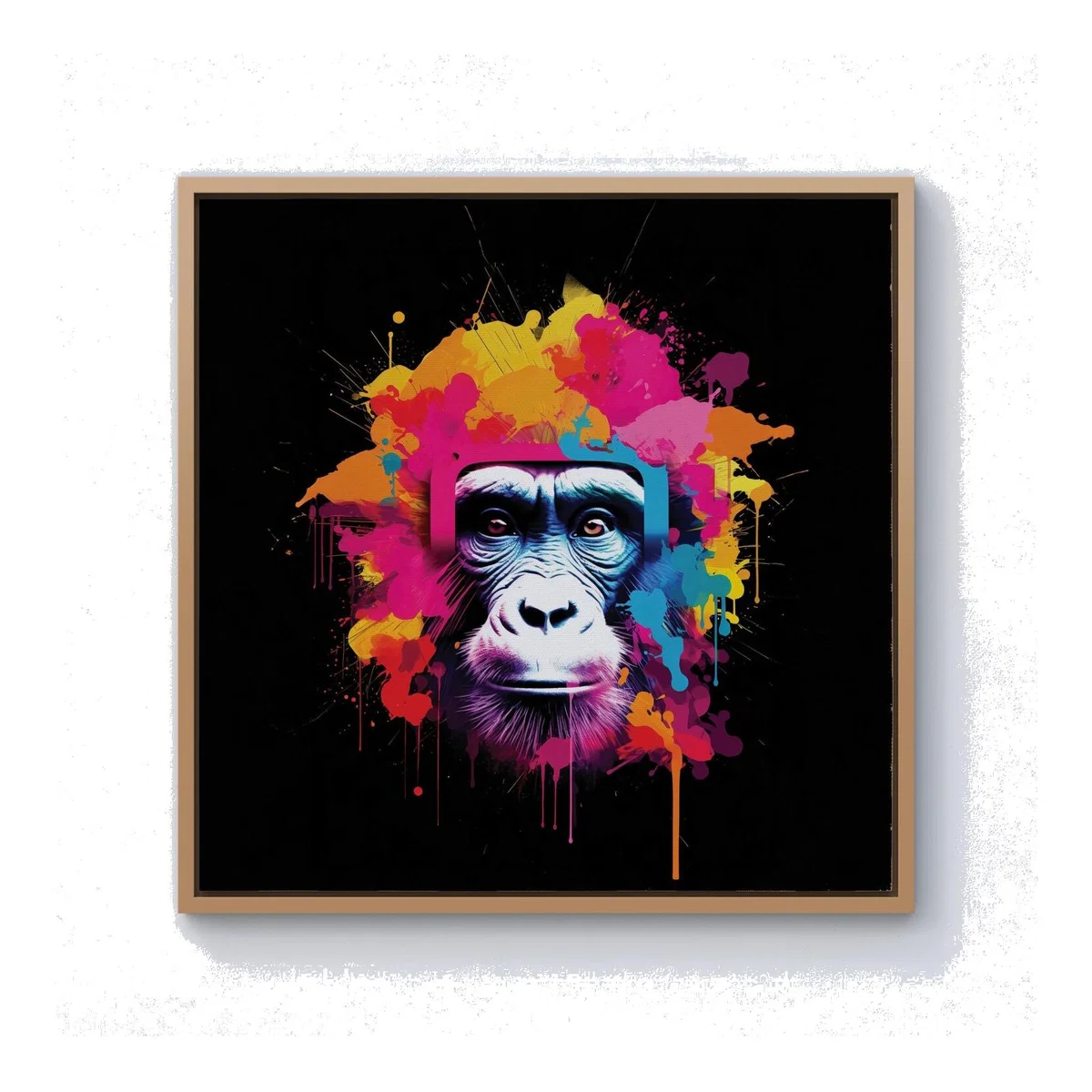 Multi Coloured Monkey Face Canvas Print - Pink / 76.2cm / Pine Frame