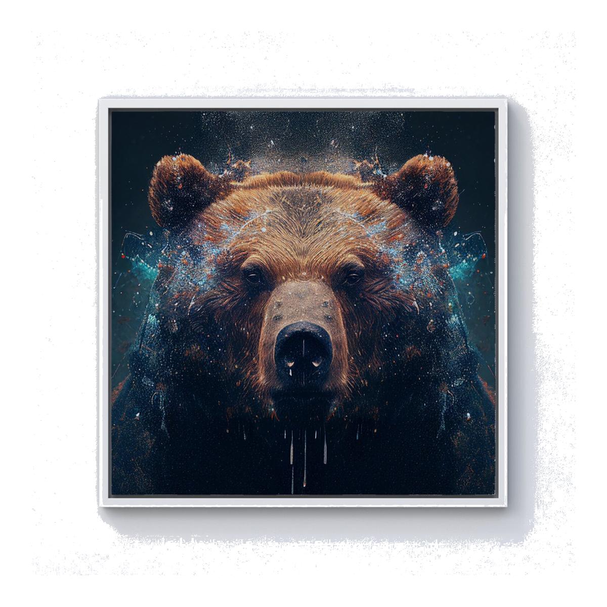 Brown Bear Face Splashart Canvas Print - Brown / 76.2cm / White Frame
