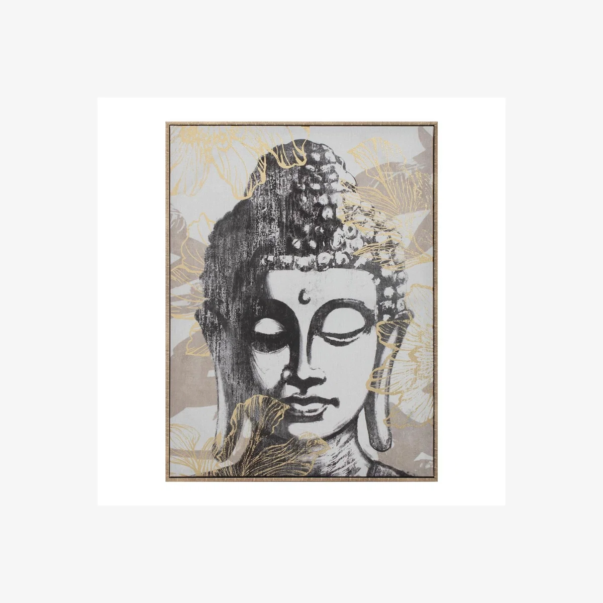Gold Foiled Buddha Framed Canvas - Black and White