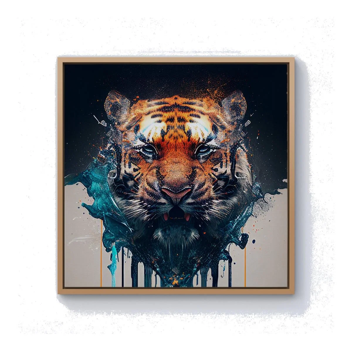 Tiger Face Splashart Canvas Print - Brown / 101.6cm / Pine Frame