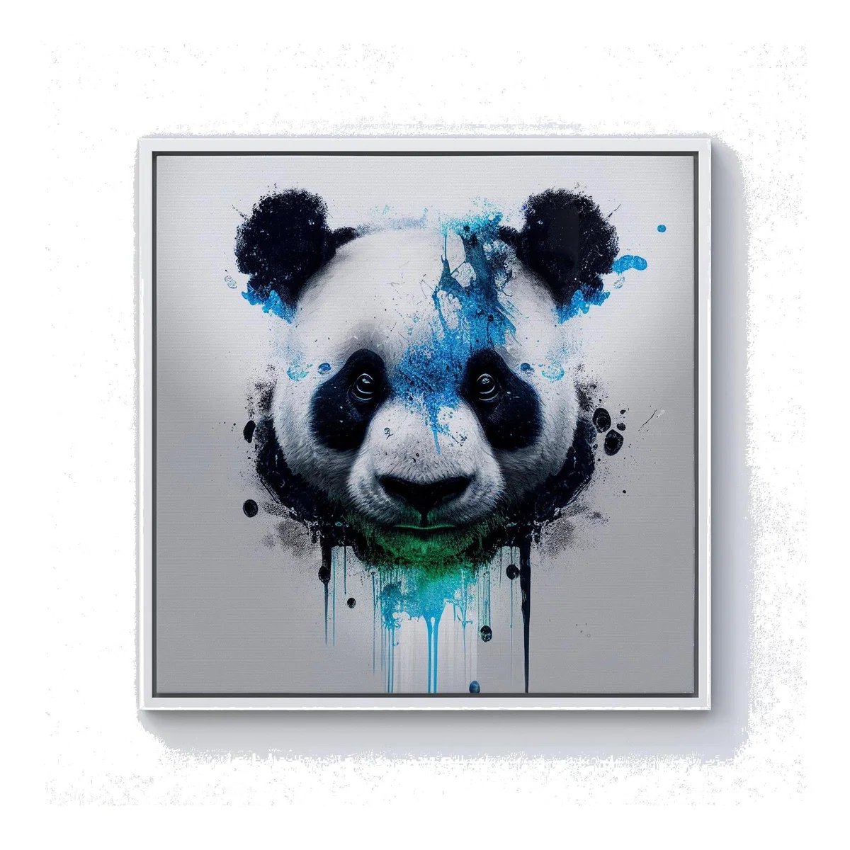 Panda Face Splashart Light Background Canvas Print - Blue / White Frame / 76.2cm