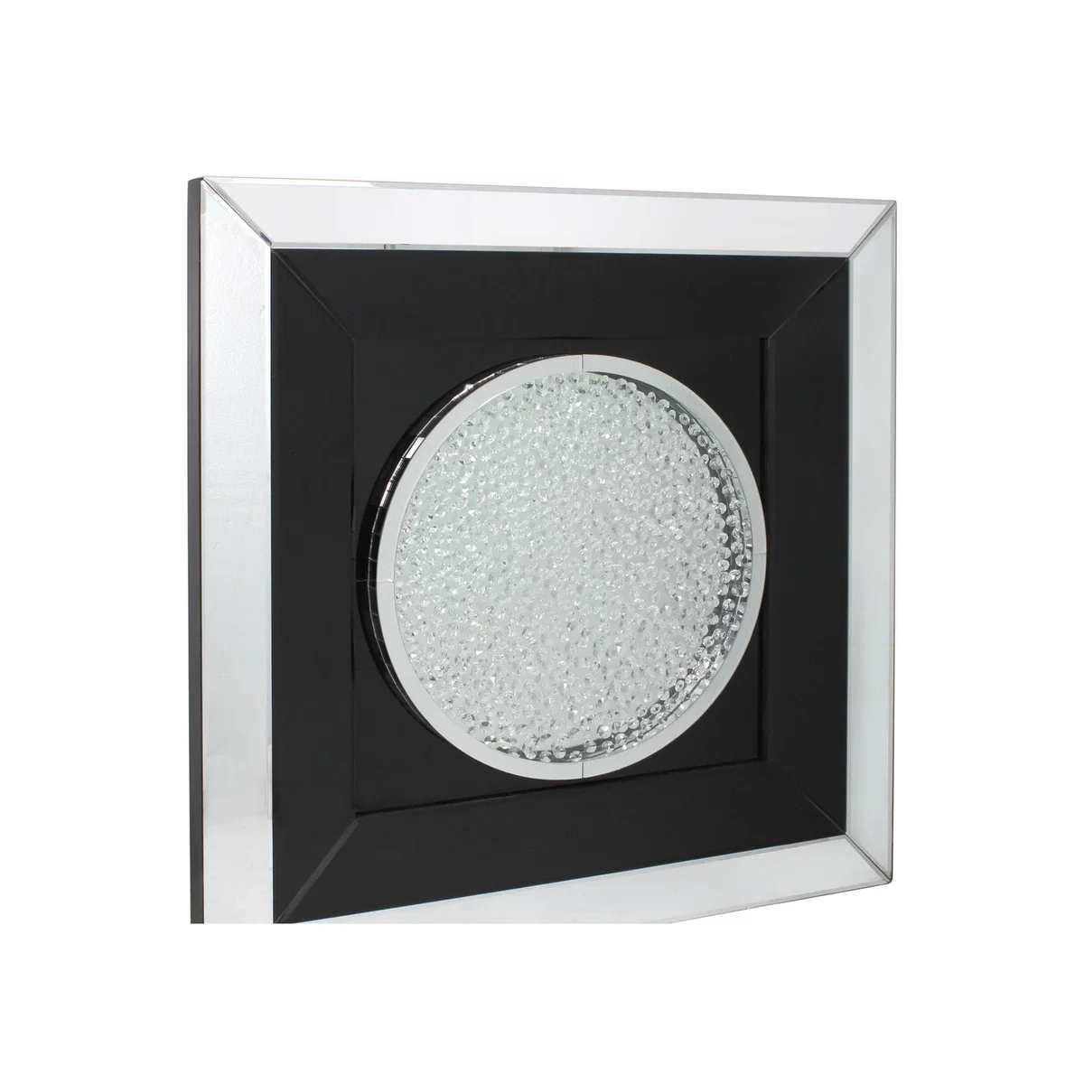 Mirror Wall Art with Crystal Design - Black / Circle