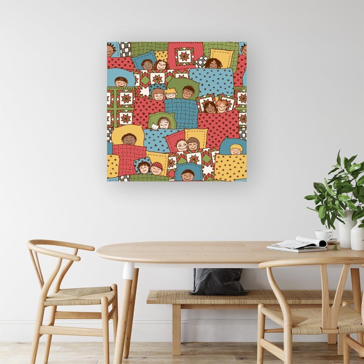 Hand Drawn Sleeping Doodle Faces Canvas Print - Red / Large – image 2